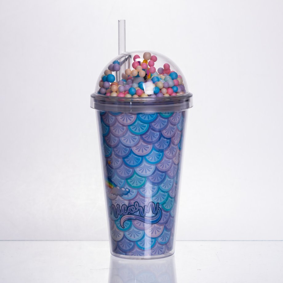 пластиковий стакан з трубочкою і кришкою 400 мл багаторазовий Блакитний HP-18-2Y