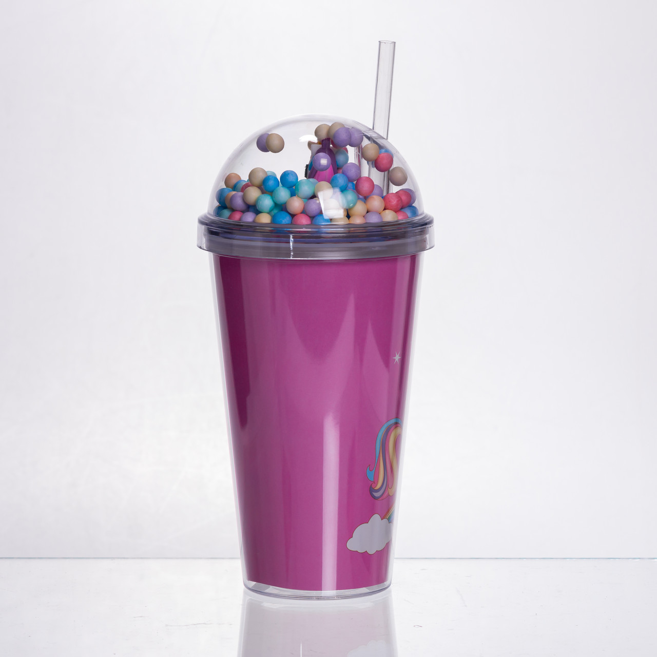 пластикова склянка з трубочкою та кришкою 400 (мл) багаторазова пластикова склянка Малиновий HP-18-2P