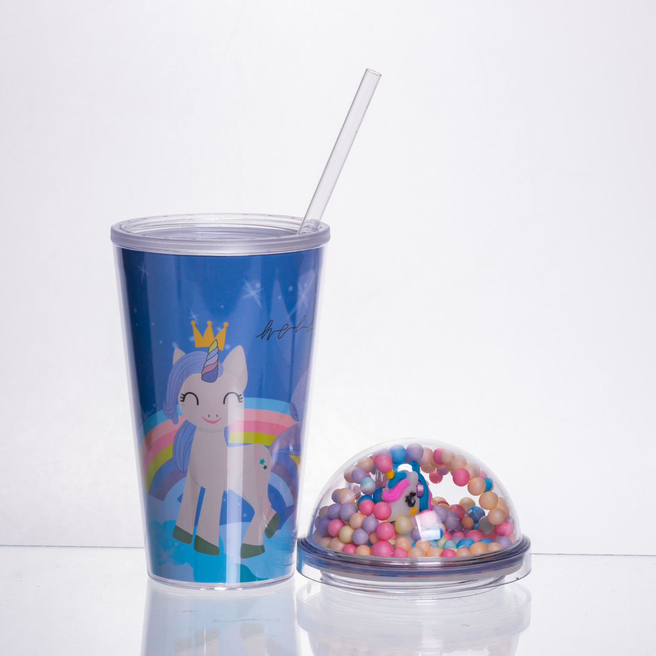 пластиковий стакан з трубочкою і кришкою 400 мл багаторазовий Синій HP-18-2BL