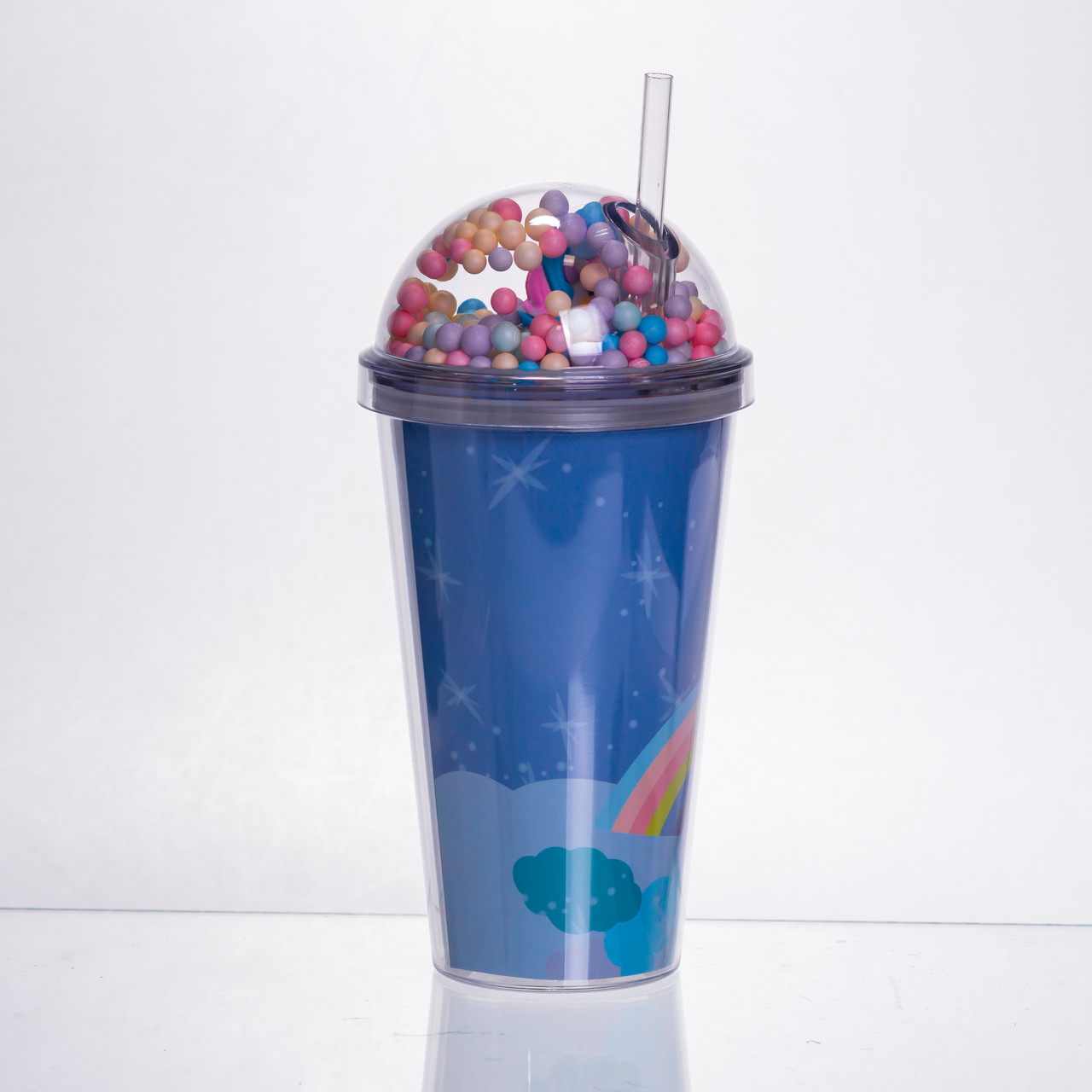 пластиковий стакан з трубочкою і кришкою 400 мл багаторазовий Синій HP-18-2BL