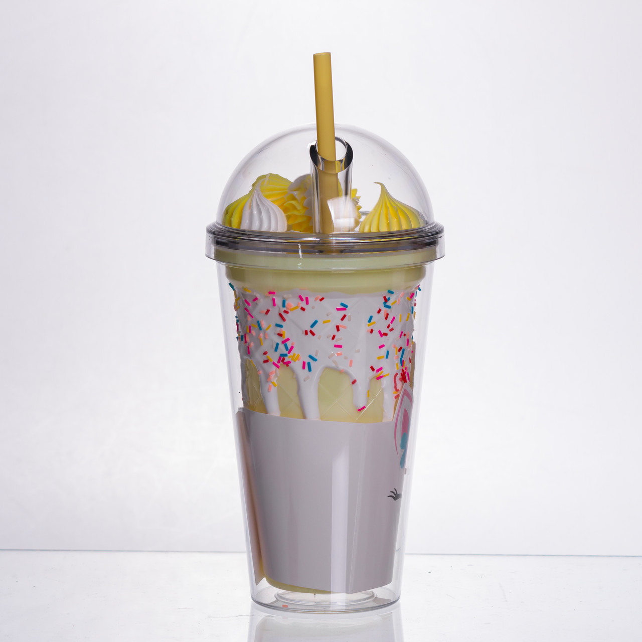 пластиковий стакан з трубочкою і кришкою 400 мл багаторазовий Жовтий HP-18-1Y