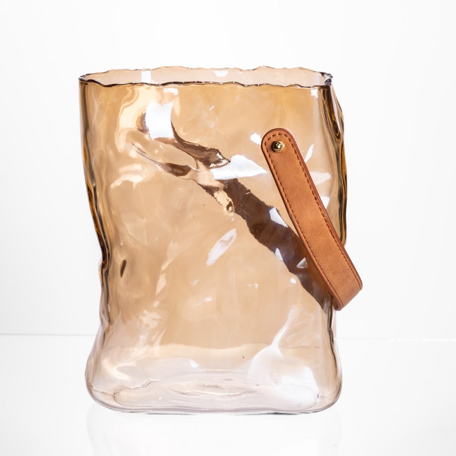 Подарункова скляна ваза сумочка з ручкою 18×9×25 (см) декоративна ваза 2.8 (л) для квітів Коричневий HP-19-157-1
