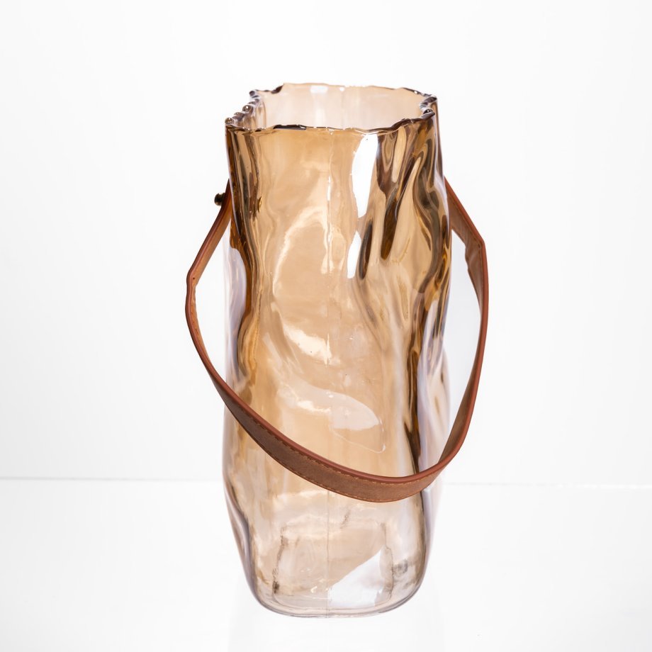 Подарункова скляна ваза сумочка з ручкою 18×9×25 (см) декоративна ваза 2.8 (л) для квітів Коричневий HP-19-157-1