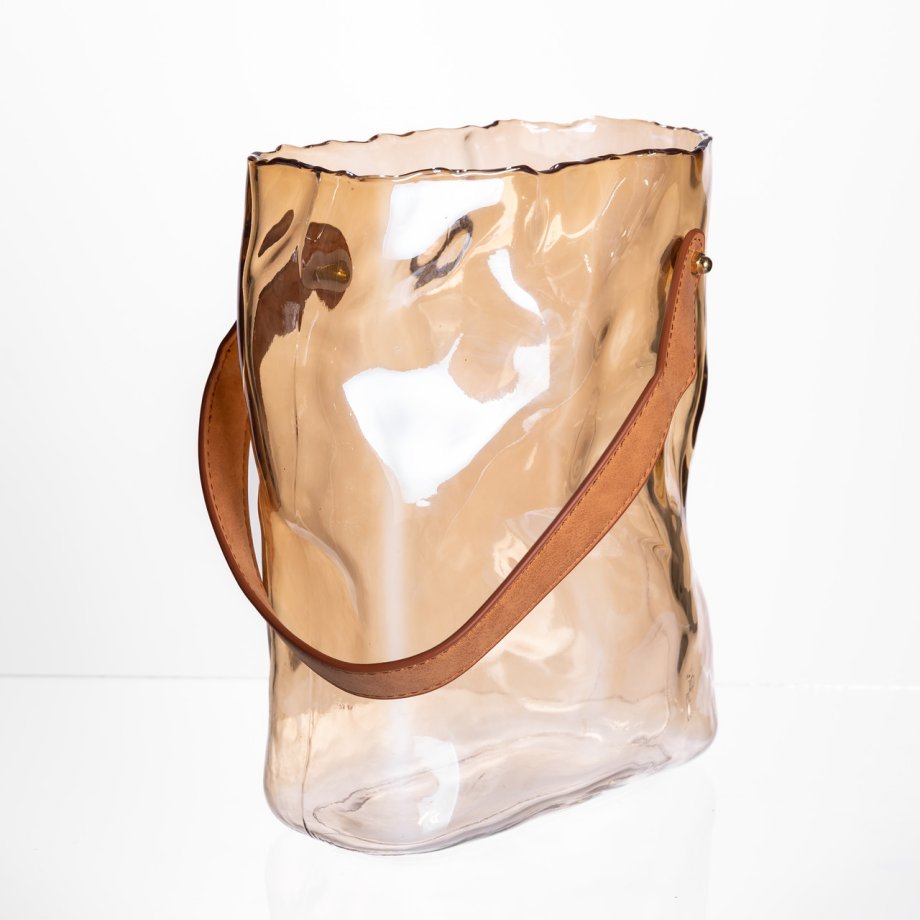 Подарункова скляна ваза сумочка з ручкою 18×9×25 (см) декоративна ваза 2.8 (л) для квітів Коричневий HP-19-157-1