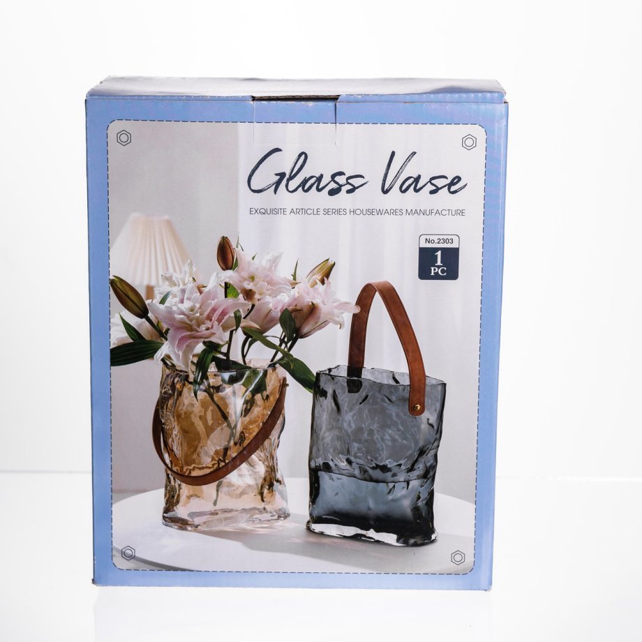 Подарункова скляна ваза сумочка з ручкою 18×9×25 (см) декоративна Сірий HP-19-157-2