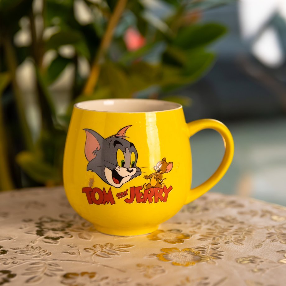 Святкова порцелянова чашка "Веселі Герої" 400 мл, Кружка дитяча із порцеляни на подарунок Жовта FM-13TJ