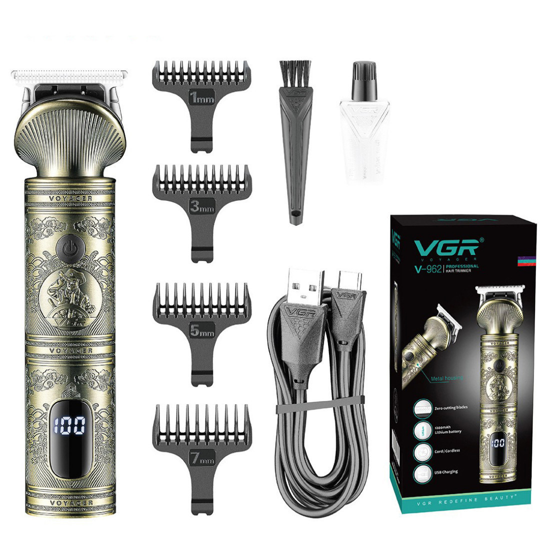 Професійний тример акумуляторний V-962 з 4 насадками для стрижки вусів та бороди USB 5 В V962SL