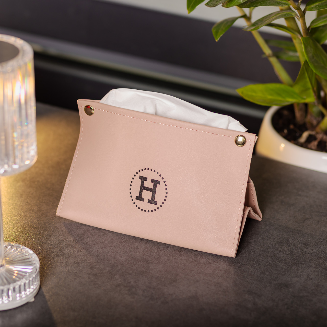 Серветниця з еко шкіри 20×7.5×11.5 см для серветок на кнопках Рожевий HP-3-213P