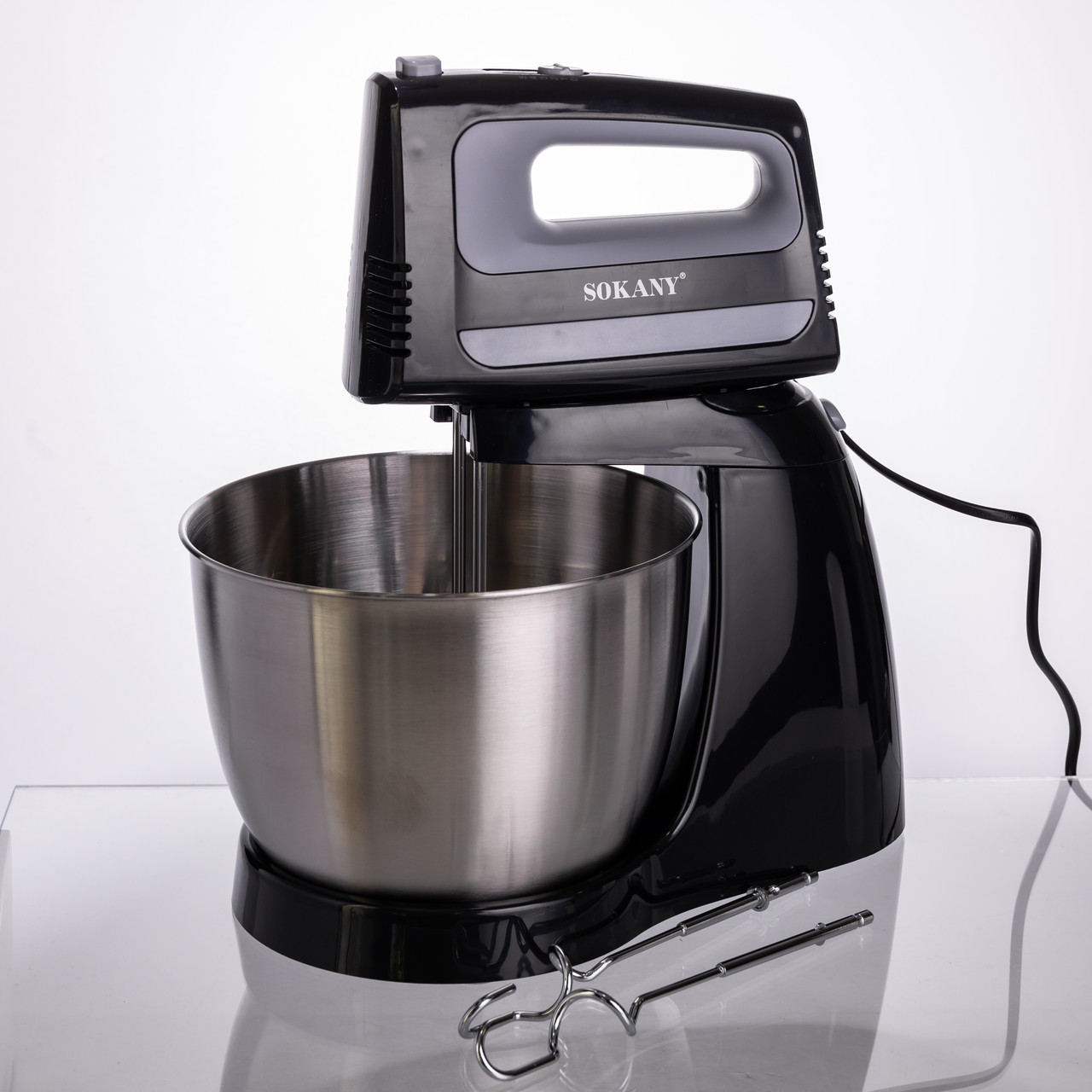 Стаціонарний міксер Sokany CX-6622 з чашею 3,5 л, 400 Вт, 5 швидкостей, 2 насадки Чорний