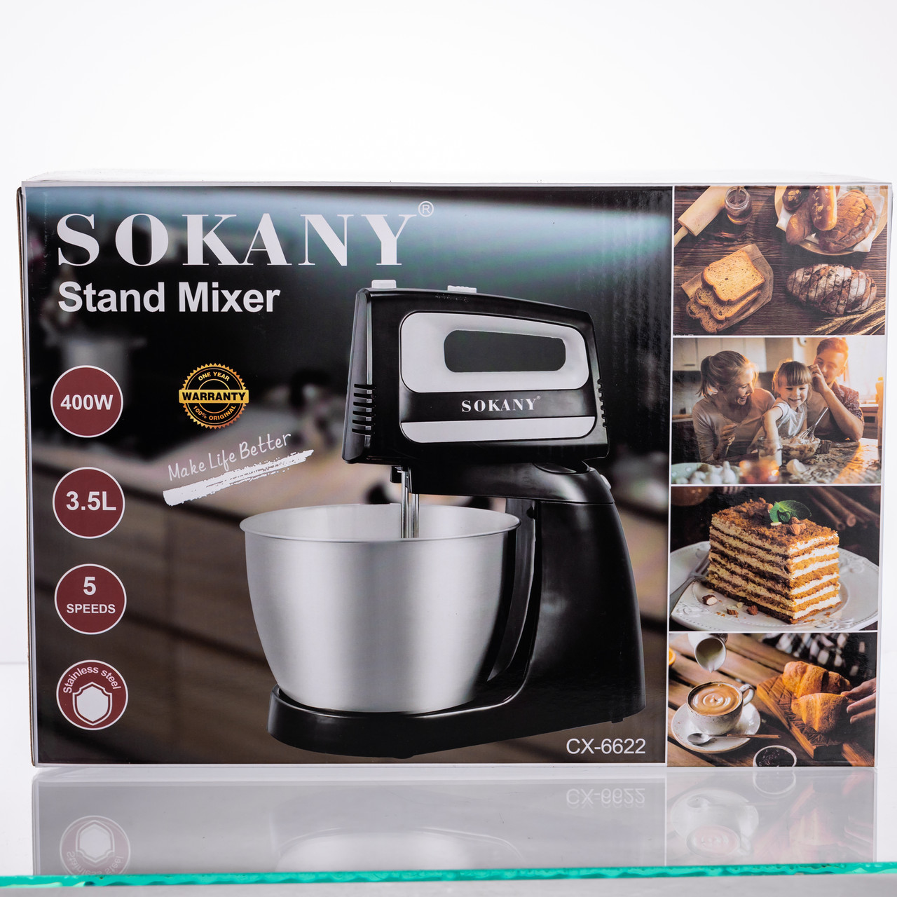 Стаціонарний міксер Sokany CX-6622 з чашею 3,5 л, 400 Вт, 5 швидкостей, 2 насадки Чорний