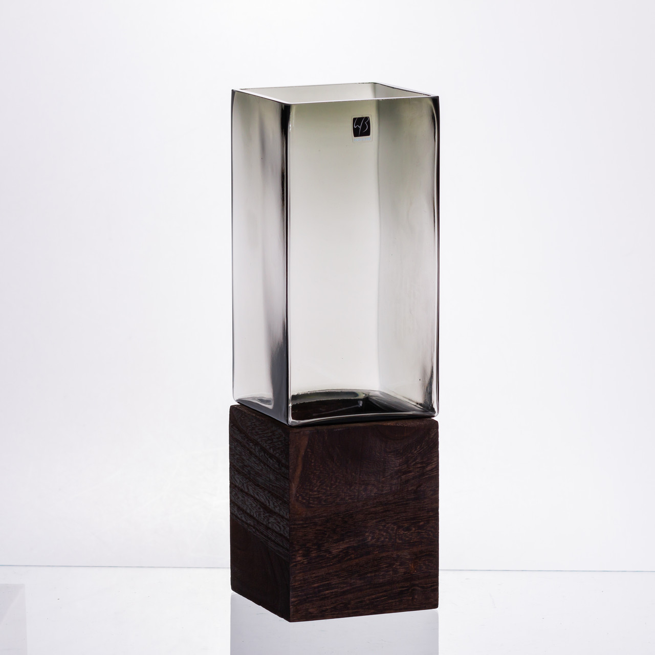 Скляна декоративна ваза квадратна, стильна ваза скло з деревом для квітів прозора HP-32-7