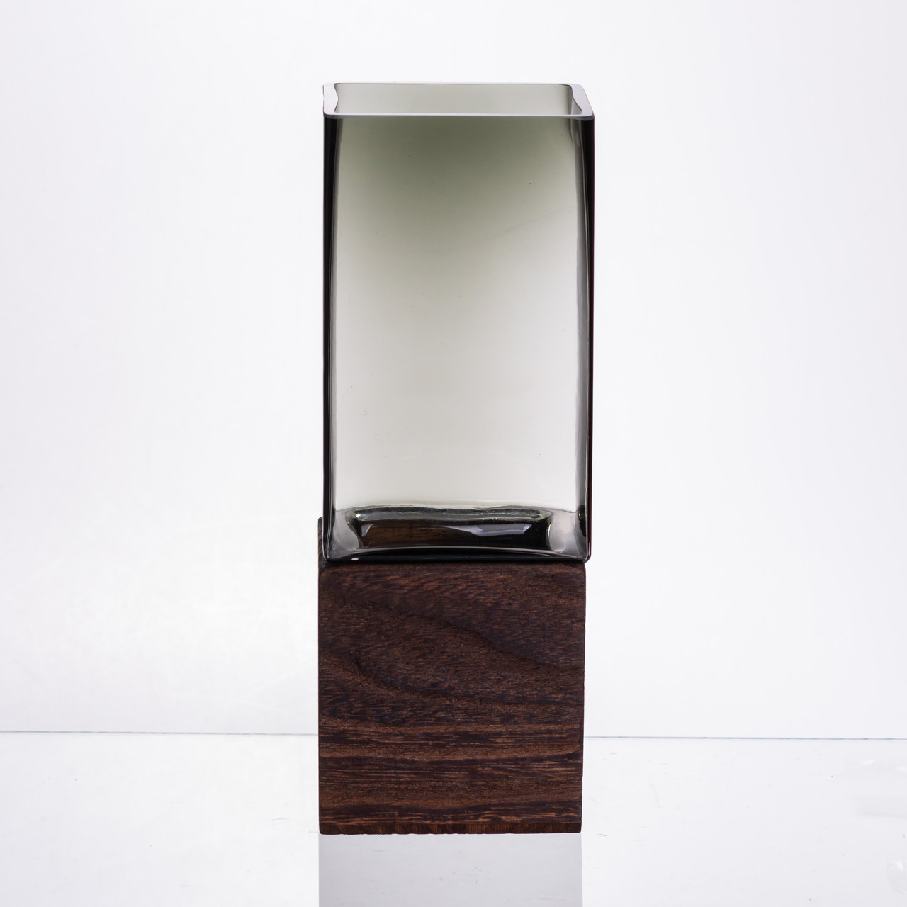 Скляна декоративна ваза квадратна, стильна ваза скло з деревом для квітів прозора HP-32-8