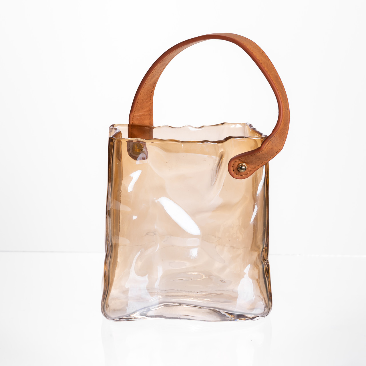 Скляна ваза сумочка з ручкою 13×7×16.5 (см) декоративна ваза для квітів 1 (л) Коричневий HP-19-155-1