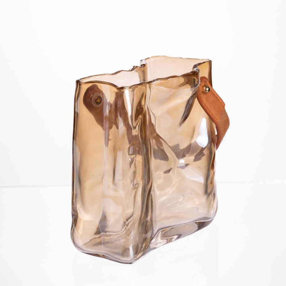 Скляна ваза сумочка з ручкою 13×7×16.5 (см) декоративна ваза для квітів 1 (л) Коричневий HP-19-155-1