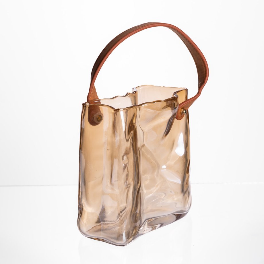 Скляна ваза сумочка з ручкою 13×7×16.5 (см) декоративна ваза для квітів 1 (л) Коричневий HP-19-155-1