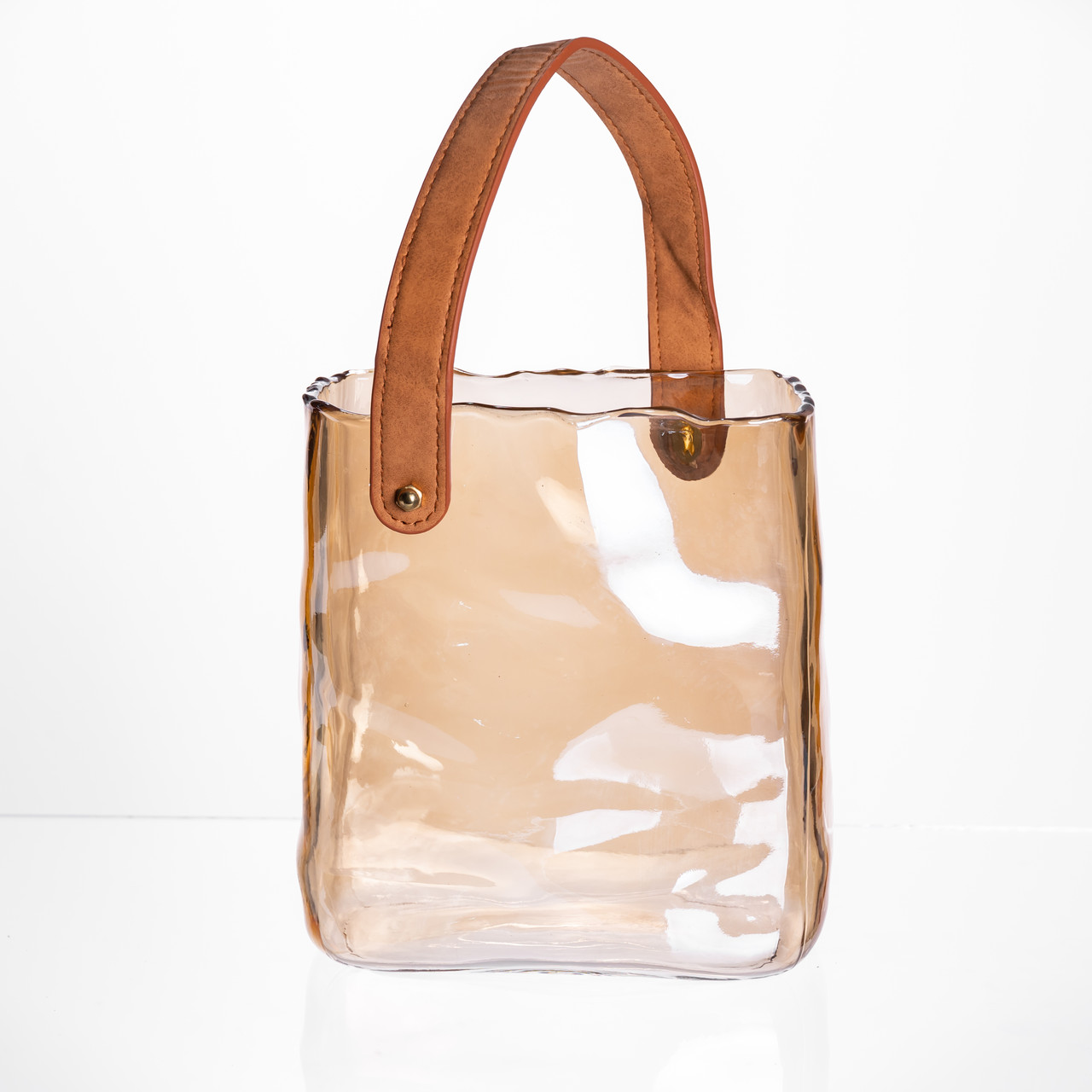 Скляна ваза сумочка з ручкою 16×8×18.5 (см) декоративна ваза для квітів 2 (л) Коричневий HP-19-156-1