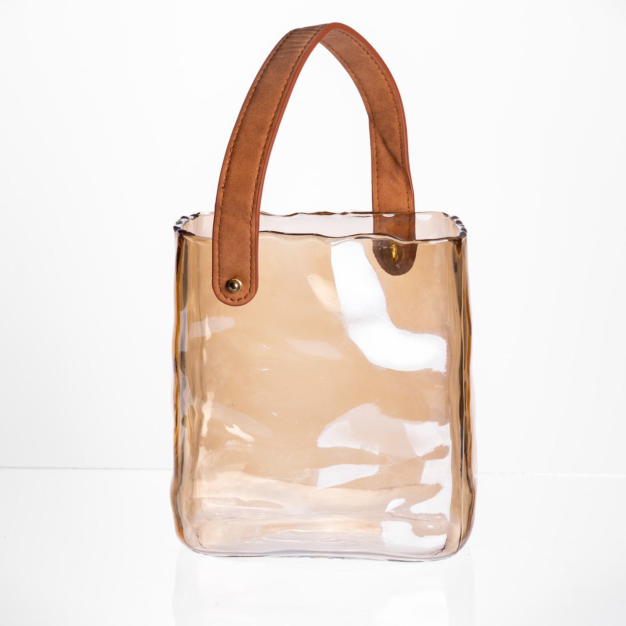 Скляна ваза сумочка з ручкою 16×8×18.5 (см) декоративна ваза для квітів 2 (л) Коричневий HP-19-156-1