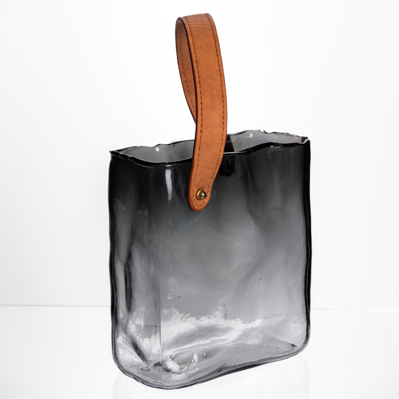 Скляна ваза сумочка з ручкою 16×8×18.5 (см) декоративна Сірий HP-19-156-2