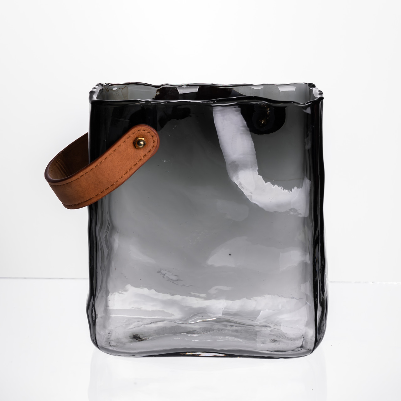 Скляна ваза сумочка з ручкою 16×8×18.5 (см) декоративна Сірий HP-19-156-2