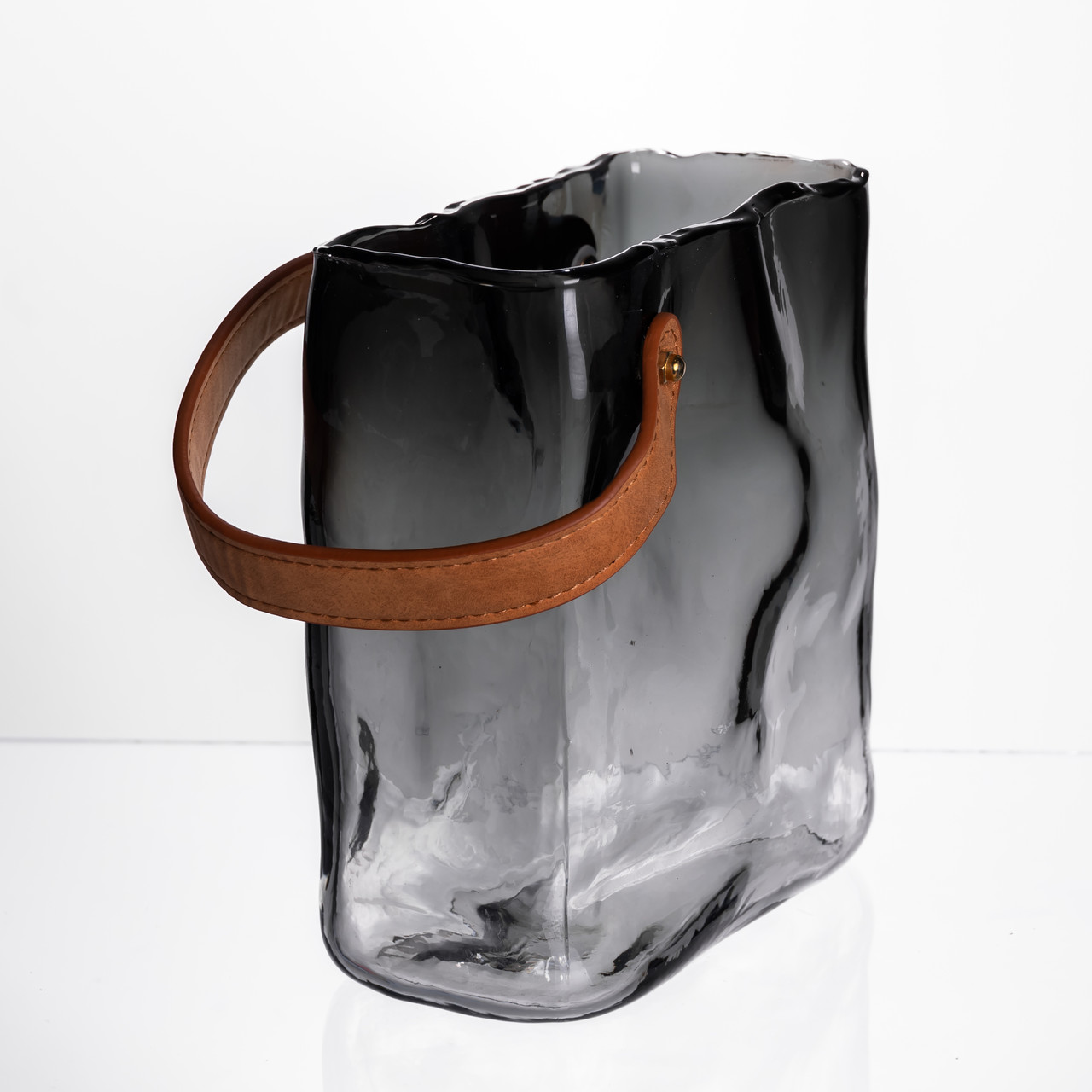 Скляна ваза сумочка з ручкою 16×8×18.5 (см) декоративна Сірий HP-19-156-2