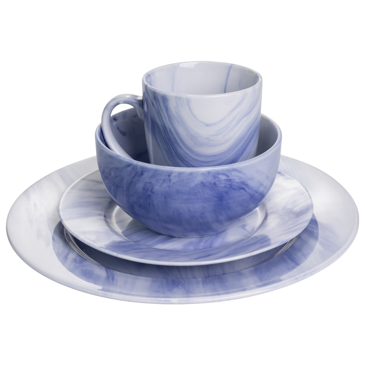 Столовий набір посуду 24 предмети на 6 осіб Marble Clara порцеляновий Синій MD-24-3B