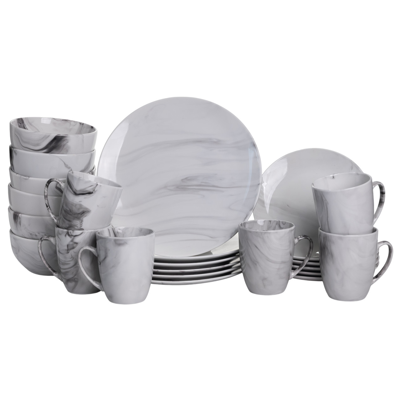Столовий набір посуду тарілок і чашок 24 предметів на 6 персон Marmor порцеляновий MD-24-2G