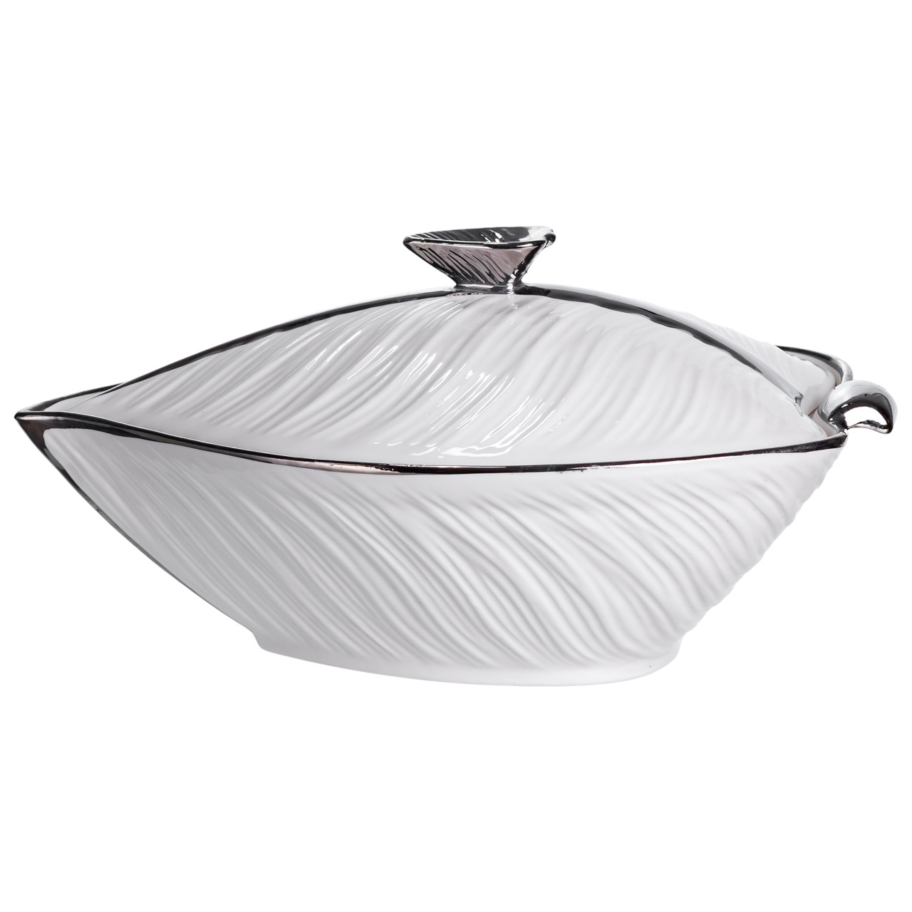 Супниця 800 (мл) порцелянова 26×18×14 (см) з кришкою Білий з сріблом XL-4074AS
