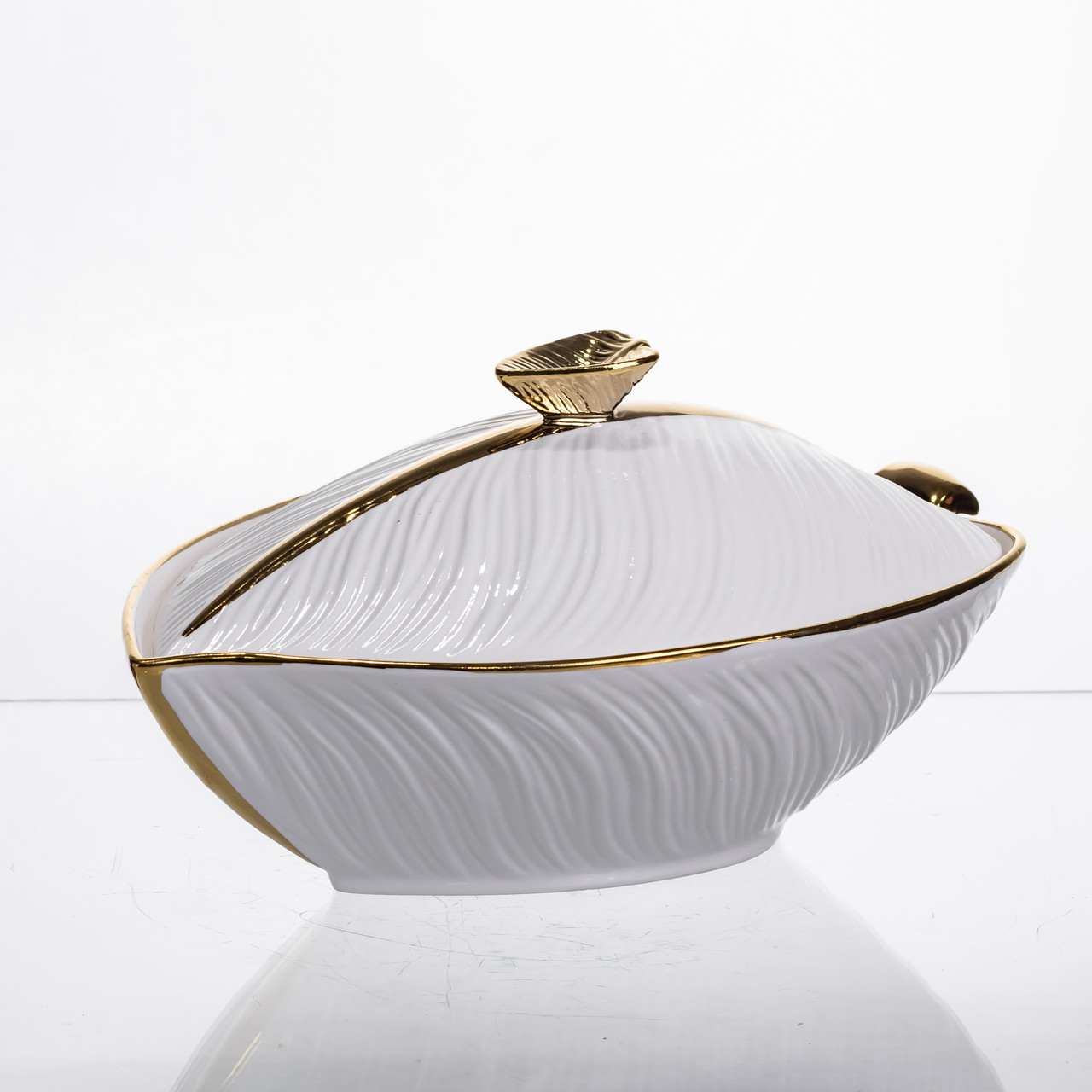 Супниця 800 (мл) каструля 26×18×14 (см) з кришкою Білий з золотом