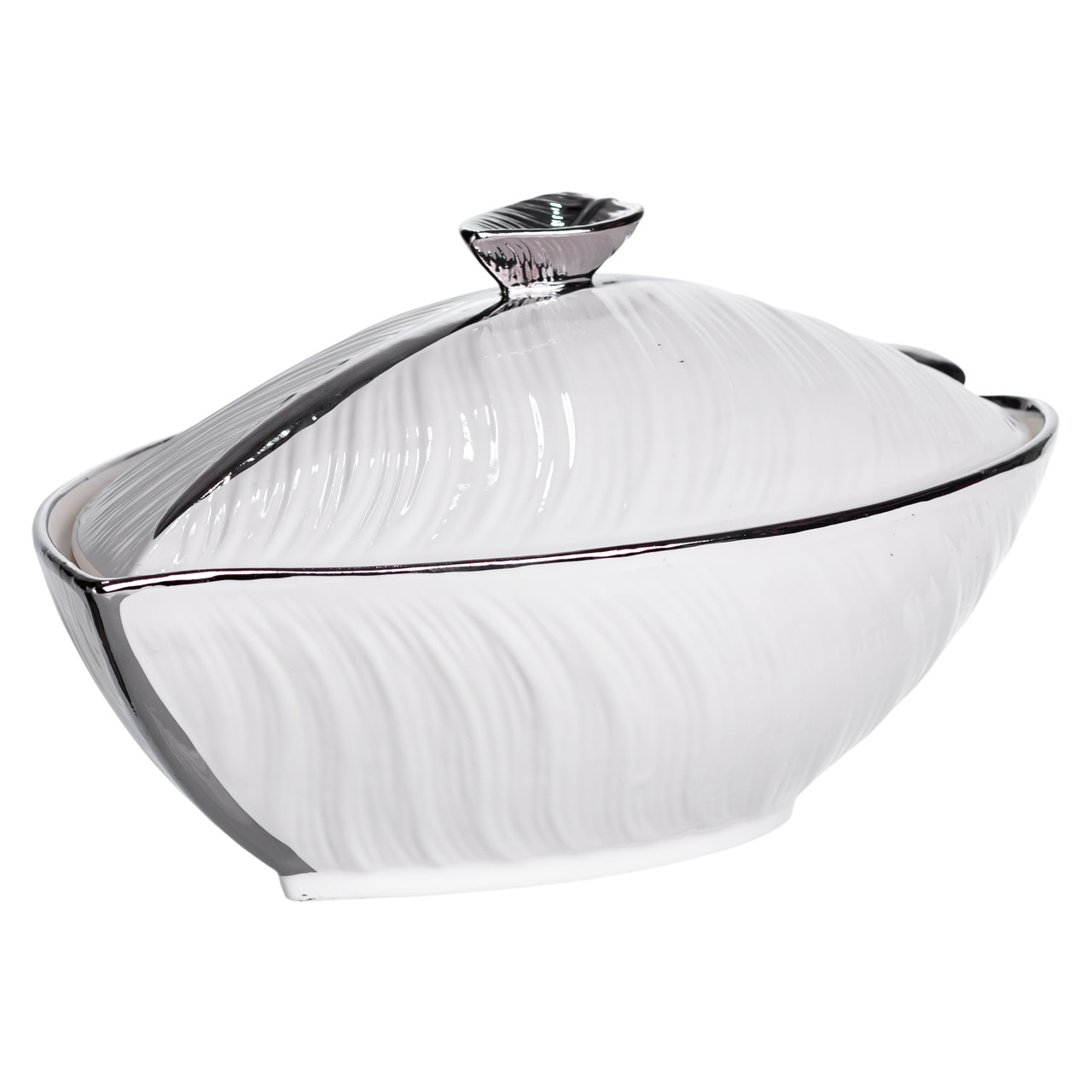 Супниця 800 (мл) порцелянова 32×21×16 (см) з кришкою Білий з сріблом XL-4054AS