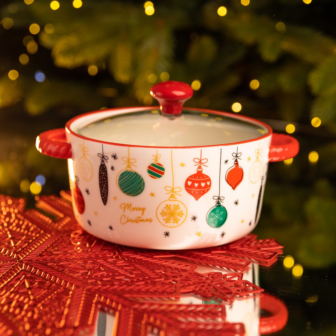 Супниця порцелянова Merry Christmas новорічна  800 (мл) з кришкою Yiwu FM-CS-9B