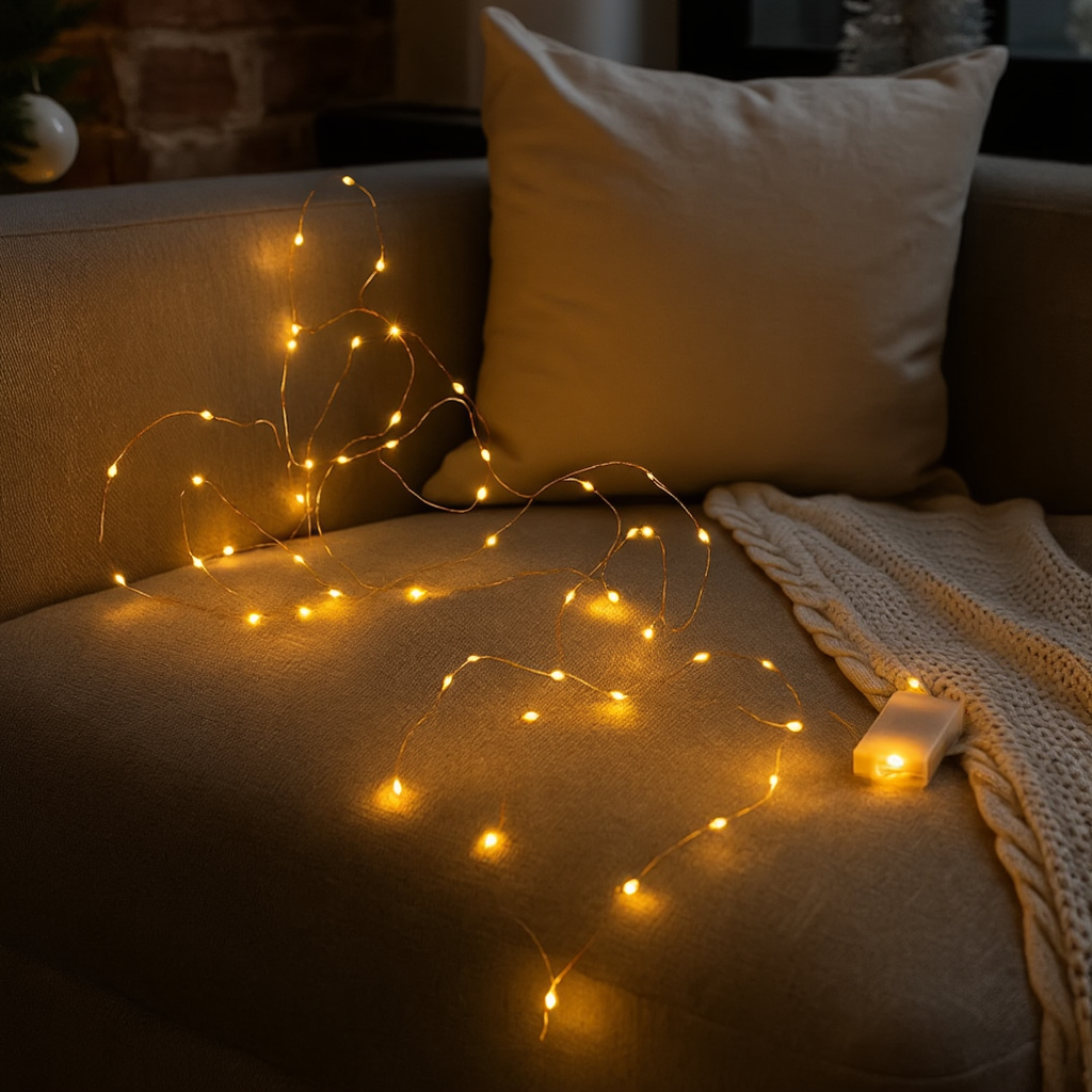 Світлодіодна гірлянда Роса 5 метрів на батарейках 50 led нитка на білому дроті жовта 50L5MWY