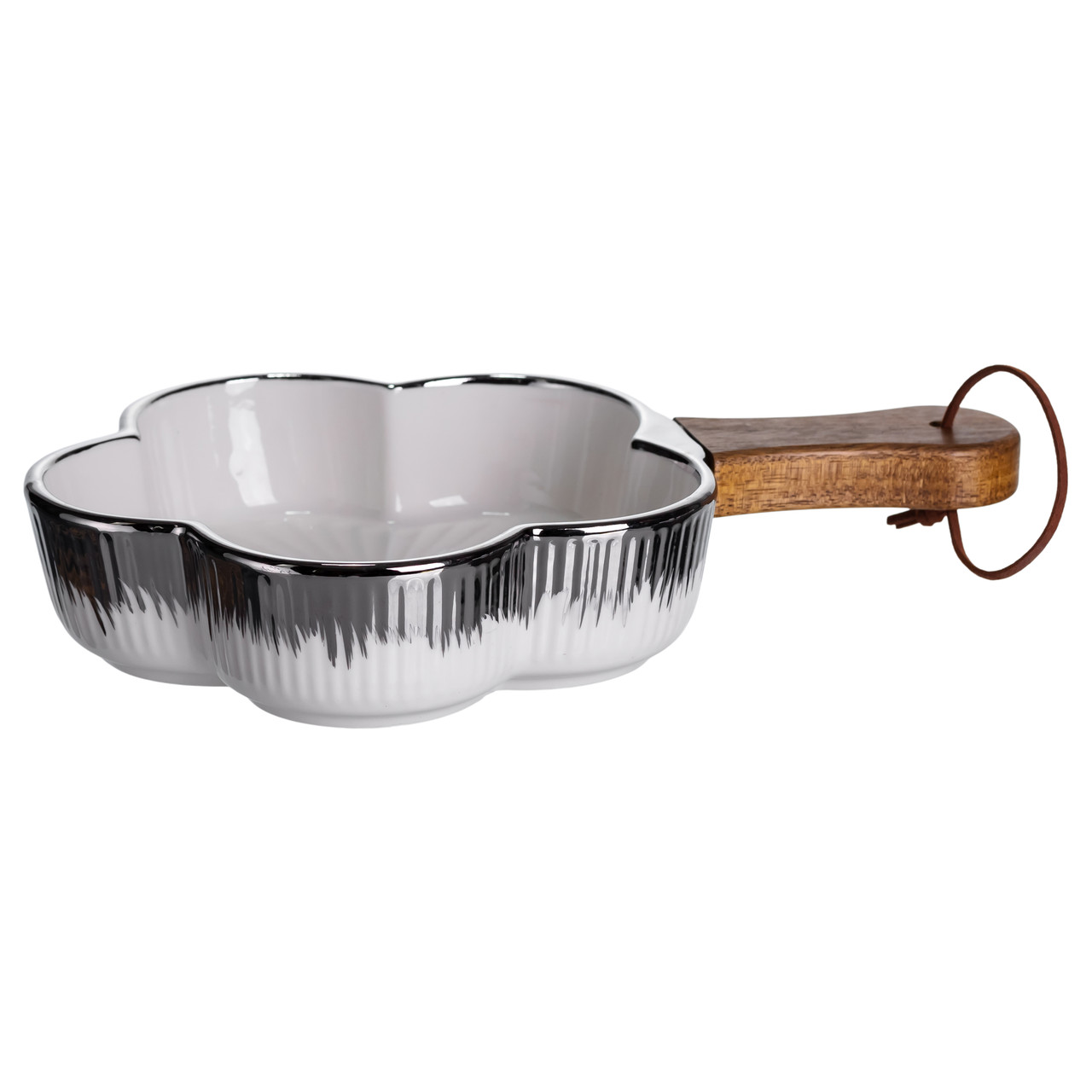 Тарілка порцелянова глибока з ручкою Квітка 24×16×4 (см) блюдо сервірувальне з ручкою для подачі тарілка сковорода Срібло ZJH-13-3