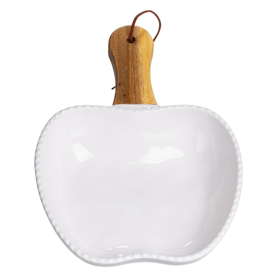 Тарілка порцелянова глибока з ручкою Яблуко 23×16×4 (см) блюдо сервірувальне з ручкою для подачі тарілка сковорода Білий ZJH-15-5