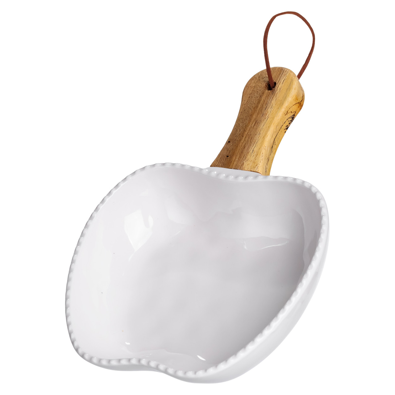 Тарілка порцелянова глибока з ручкою Яблуко 23×16×4 (см) блюдо сервірувальне з ручкою для подачі тарілка сковорода Білий ZJH-15-5