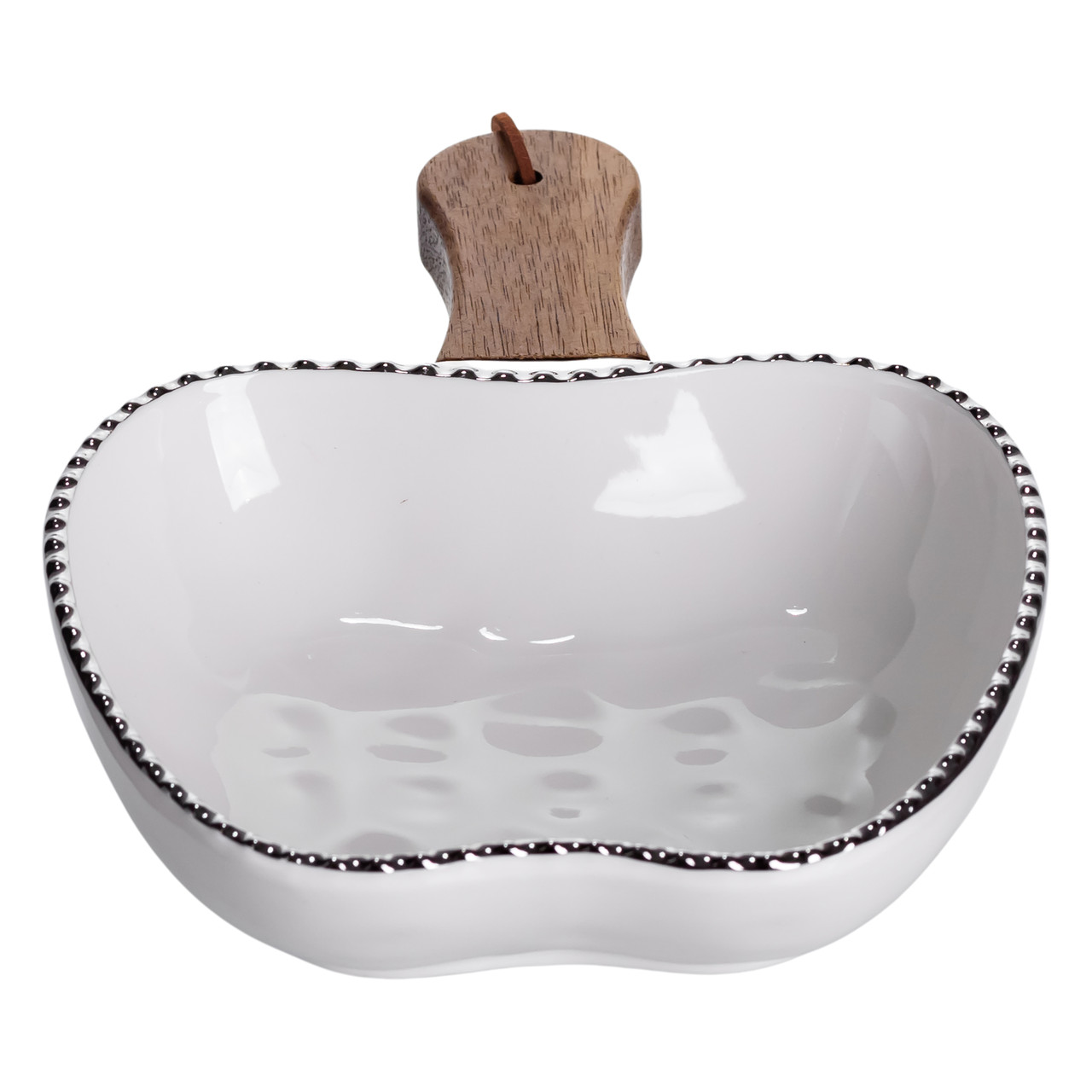 Тарілка порцелянова глибока з ручкою Яблуко 23×16×4 (см) блюдо сервірувальне з ручкою для подачі тарілка сковорода Срібло ZJH-15-1