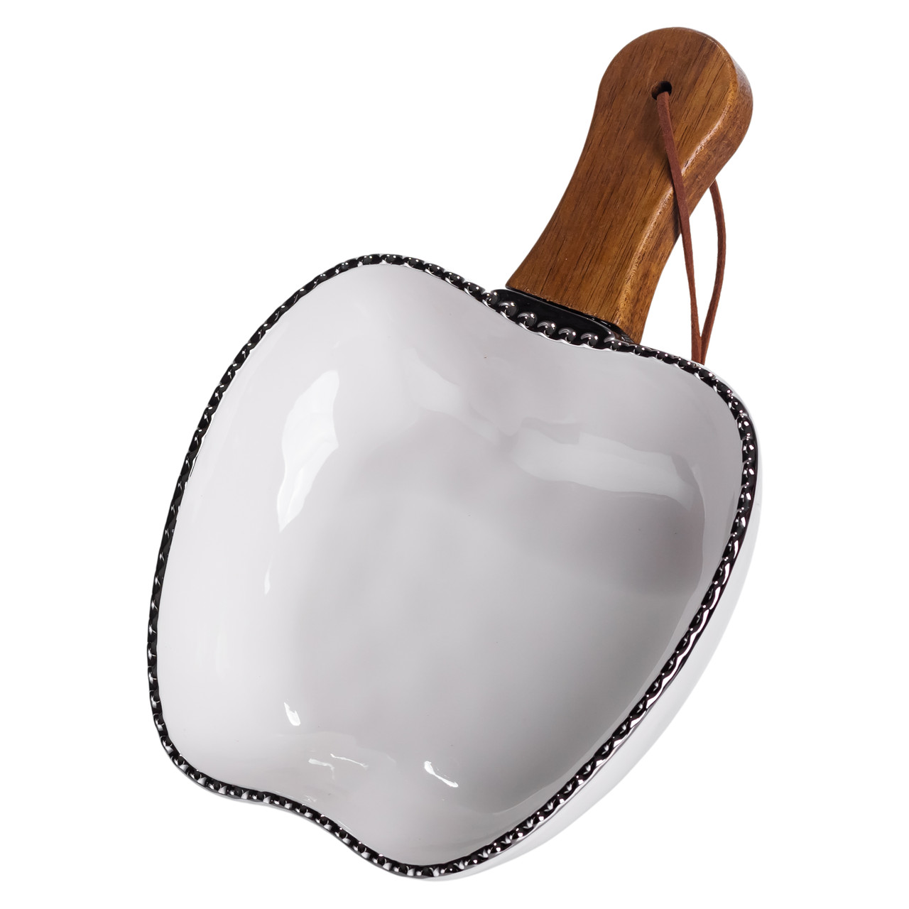 Тарілка порцелянова глибока з ручкою Яблуко 23×16×4 (см) блюдо сервірувальне з ручкою для подачі тарілка сковорода Срібло ZJH-15-1