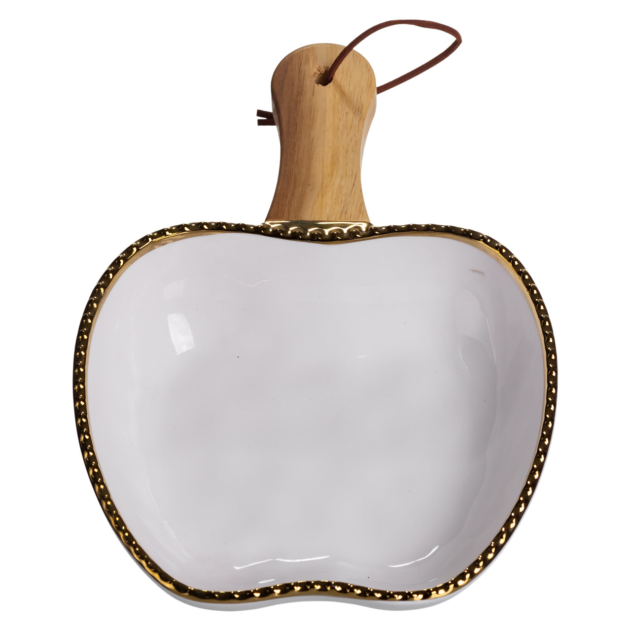 Тарілка порцелянова глибока з ручкою Яблуко 23×16×4 (см) блюдо сервірувальне з ручкою для подачі тарілка сковорода Золото ZJH-14-1