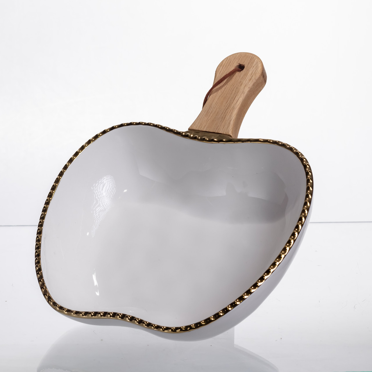 Тарілка порцелянова глибока з ручкою Яблуко 25×20×5 (см) з ручкою Золото ZJH-14-2