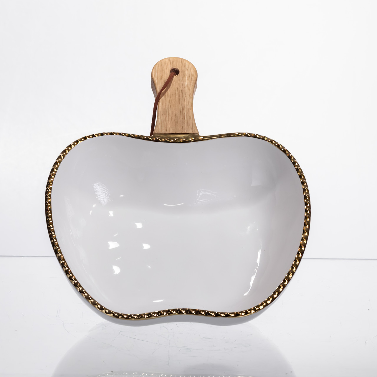 Тарілка порцелянова глибока з ручкою Яблуко 25×20×5 (см) з ручкою Золото ZJH-14-2