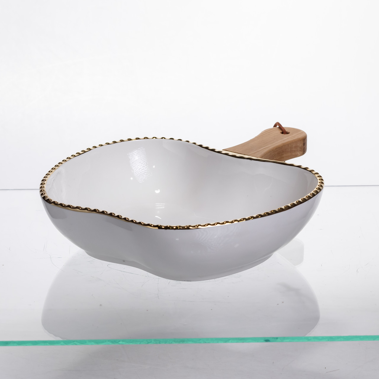 Тарілка порцелянова глибока з ручкою Яблуко 25×20×5 (см) з ручкою Золото ZJH-14-2