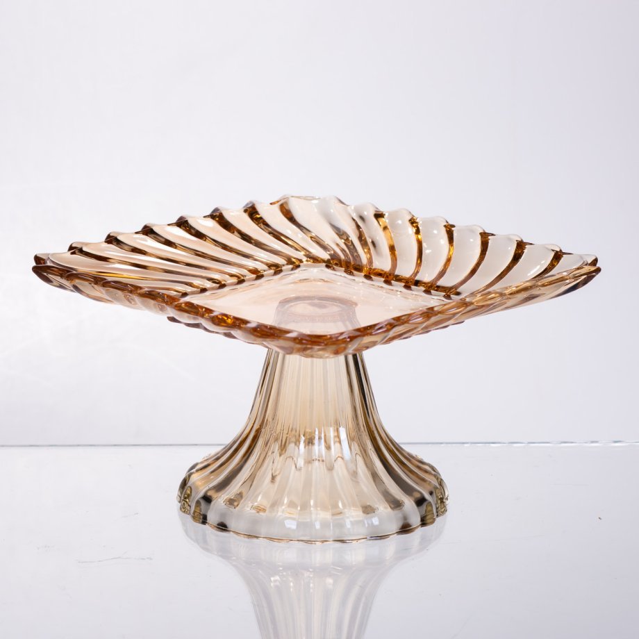 Тортівниця скляна квадратна на ніжці, 16×16 см Коричнева 64486-18