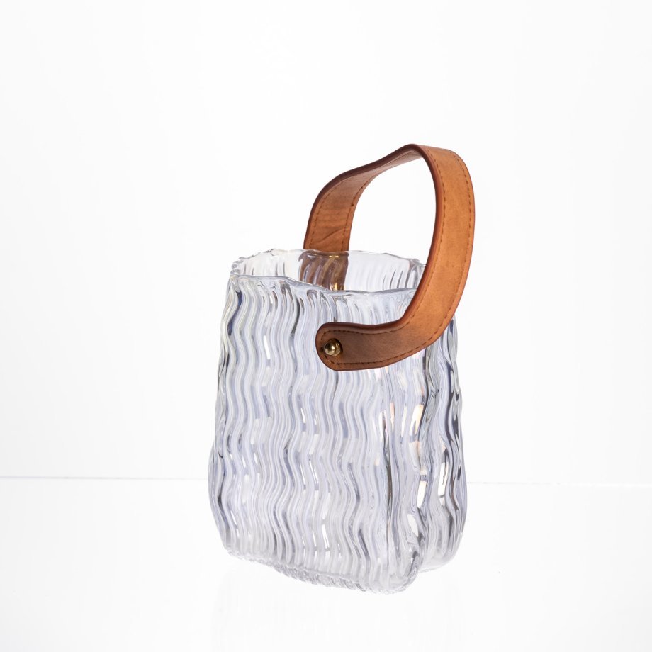 Ваза сумочка з ручкою 12×8.5×16 (см) декоративна скляна ваза для квітів 800 (мл) Прозорий HP-19-154-3