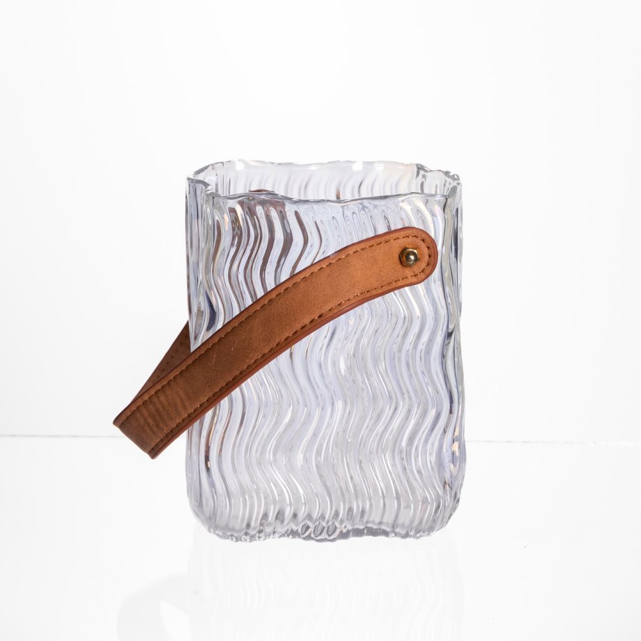 Ваза сумочка з ручкою 12×8.5×16 (см) декоративна скляна ваза для квітів 800 (мл) Прозорий HP-19-154-3