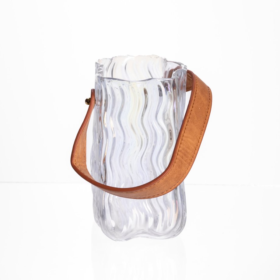 Ваза сумочка з ручкою 12×8.5×16 (см) декоративна скляна ваза для квітів 800 (мл) Прозорий HP-19-154-3