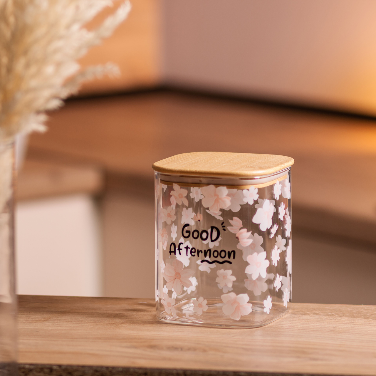 Банка для сипучих продуктів з бамбуковою кришкою 900 мл ємність для сипучих скло HP-34-24