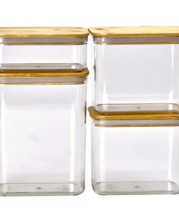 Банки для сипучих продуктів набір з 4 шт пластикові з бамбуковими кришками 0.7 л /1.7 л /2.7 л /3.7 л HP-1301
