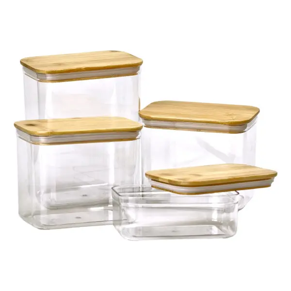 Банки для сипучих продуктів набір з 4 шт пластикові з бамбуковими кришками 0.7 л /1.7 л /2.7 л /3.7 л HP-1301