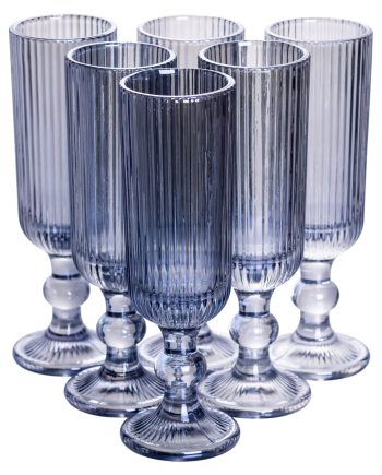 Келих для шампанського фігурний прозорий ребристий з товстого скла набір 6 шт Блакитний HP7116BL