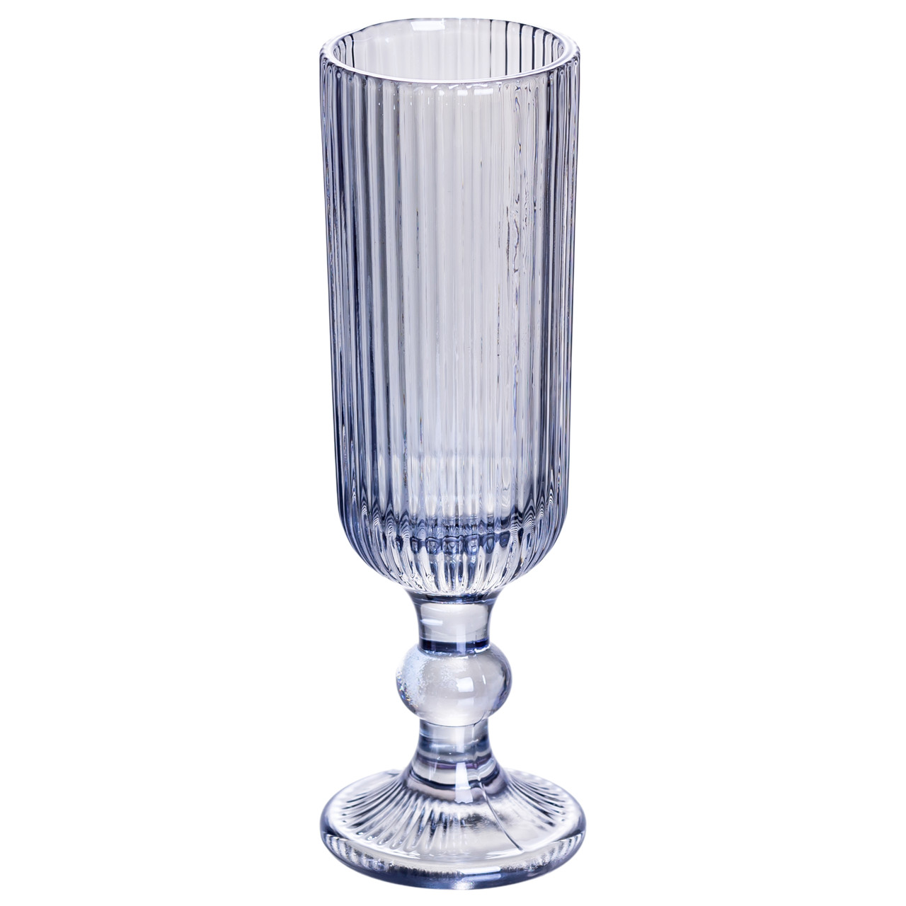 Келих для шампанського фігурний прозорий ребристий з товстого скла набір 6 шт Блакитний HP7116BL