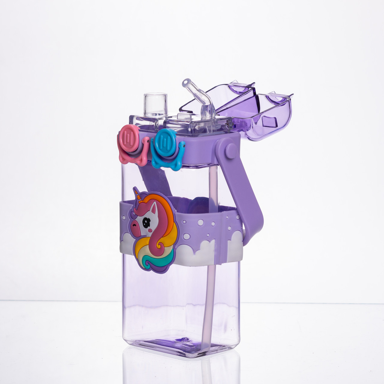 Пляшка для води дитяча з трубочкою 550 мл з ручкою та ремінцем 19 см Фіолетовий HP-18-3V